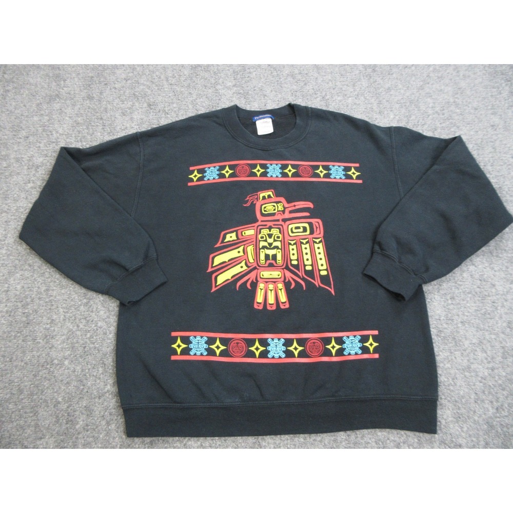 Pendleton Sweatshirt Mens M‎ Black Crewneck Fleece Pullover Tribal Graphic Print